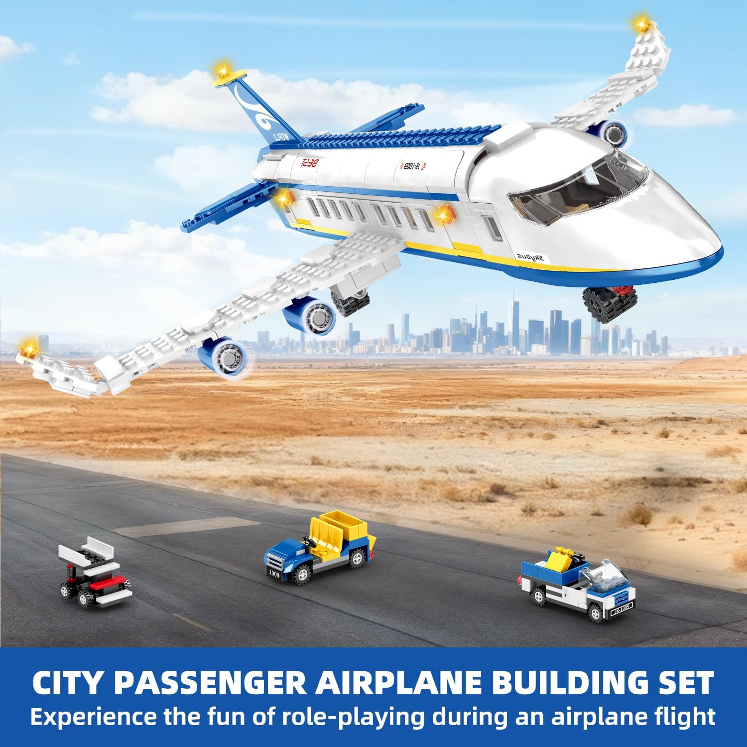 City Passenger Airplane Building Set,510 PCS STEM 6 in 1 Airport Passenger Plane Building Block Toy with Baggage Truck, Shuttle Bus, Christmas Birthday Gifts for Adults Boys Girls Age 6-12+ - Image 2