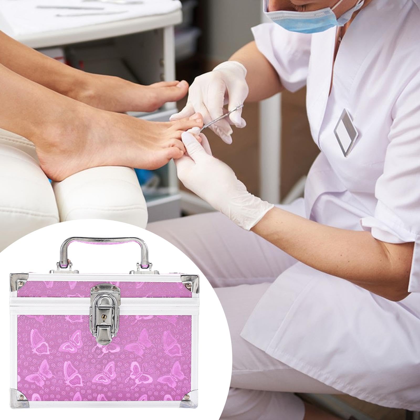 Estuche de Maquillaje, Neceser de Maquillaje, Caja de Almacenamiento Portátil, Kits de Pedicura, Organizador de Joyas, Asa de Aleación de Aluminio, In, Rosa