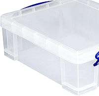 Vista 8 de Really Useful Box contenedor apilable de plástico de 8.1L con tapa de cierre y asas con clip incorporado para la organización del hogar y la oficina