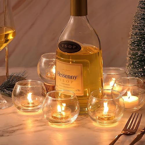 Miniatura 5 de LAMORGIFT 36 portavelas de cristal Jarrones de cuenco para velas votivasflotantes, jarrones redondos para bodas, compromisos, fiestas de despedida