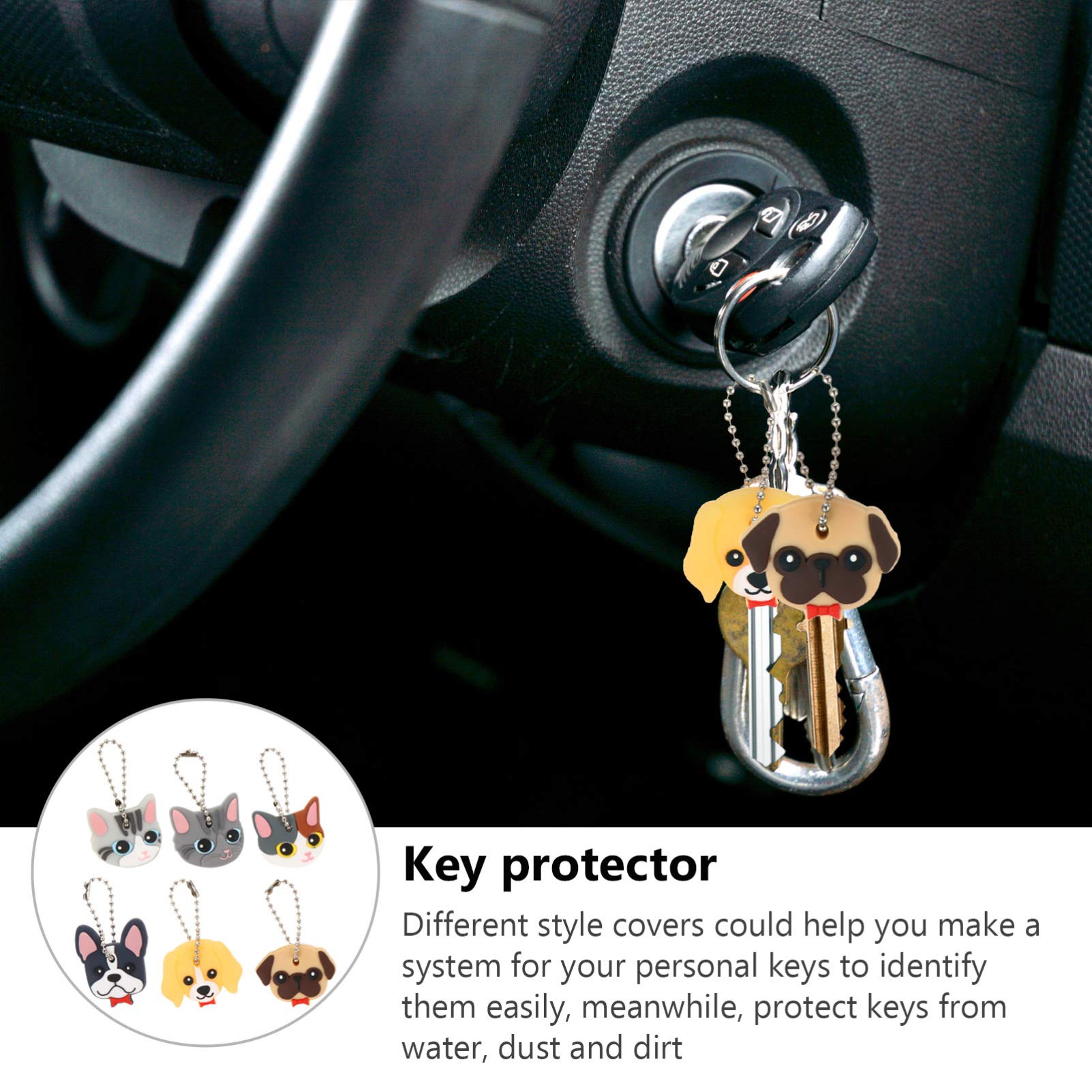 6pcs Cartoon Key Set Animal Car Keychain House Caps Animal Protect Top Identifiers Labeling Tags Chain Covers Alarm Hacker Soft Rubber - Image 2