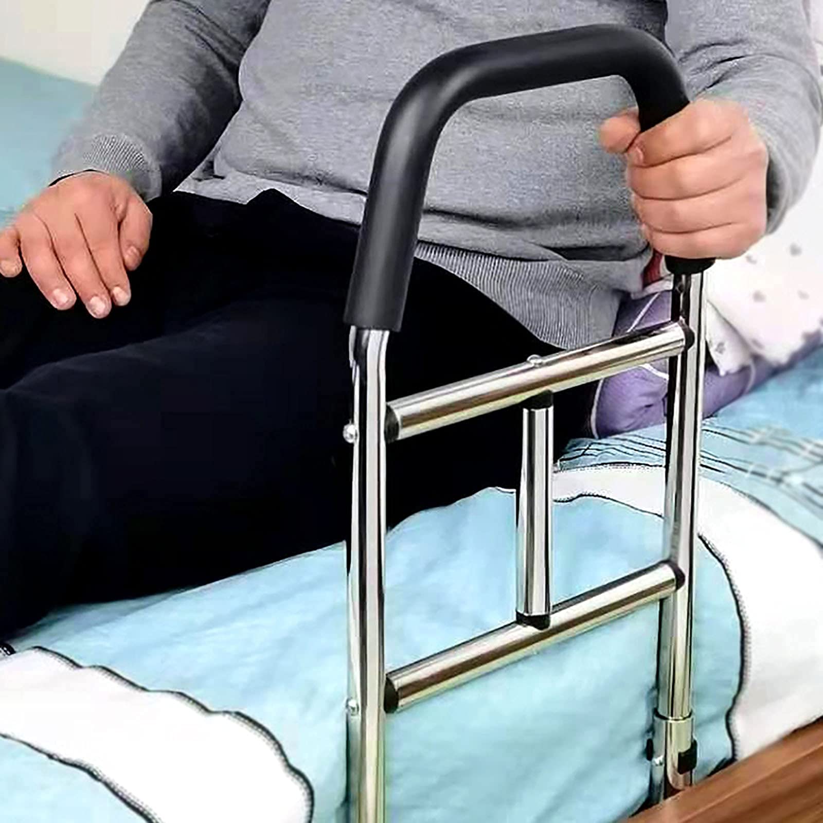 Sponda del Letto per Anziani, Corrimano in Acciaio Inossidabile di Altezza e Ispessimento, Corrimano del Comodino, Sponde del Letto di Sicurezza di Grado Ospedaliero per Anziani, Barra di Assistenza