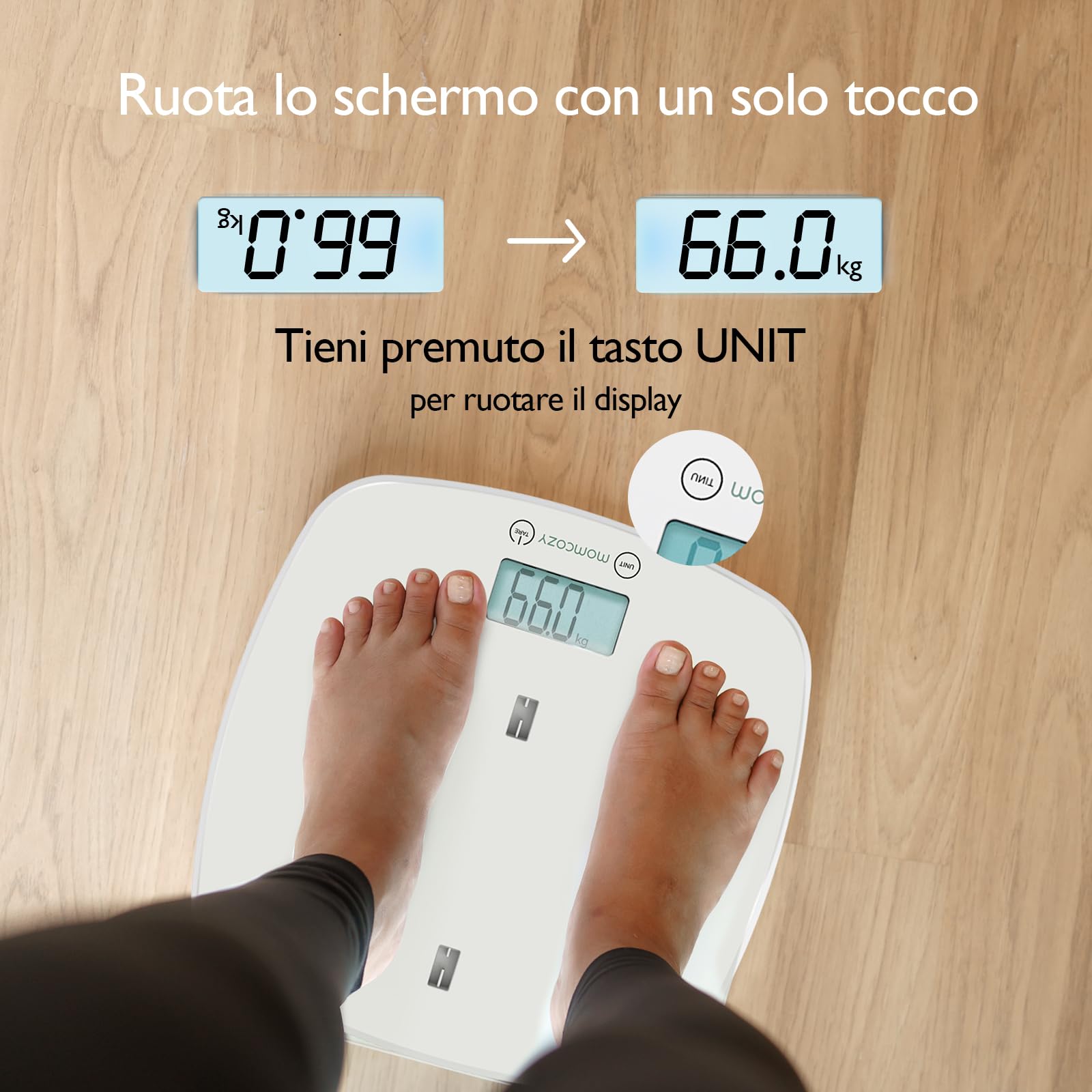 Momcozy Bilancia Neonato Digitale, Adulti e Animali Domestici, Memoria | Vassoio ergonomico rimovibile, Peso/Altezza, precisione 5 g fino a 20 kg, funzione tara, 5 unità e display LED orientabile