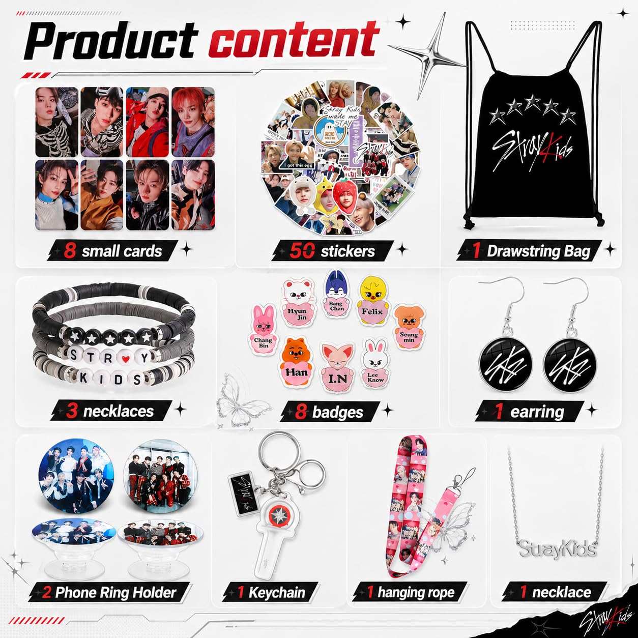 Japior Stray Gifts Set,Including Drawstring Bag, 8 Cartoon Badges