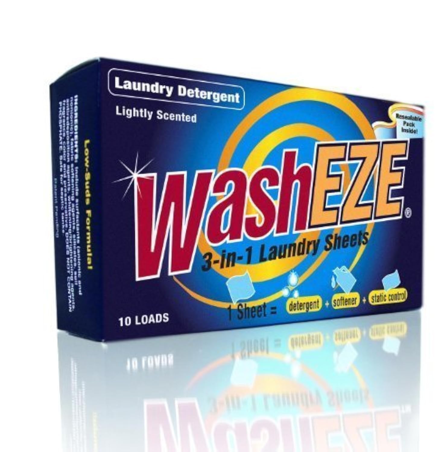 WashEZE Laundry Detergent Sheets 40 Loads Light Scent Includes Detergent Fabric Softener Stain Lifter and Static Guard All in One Laundry Detergent