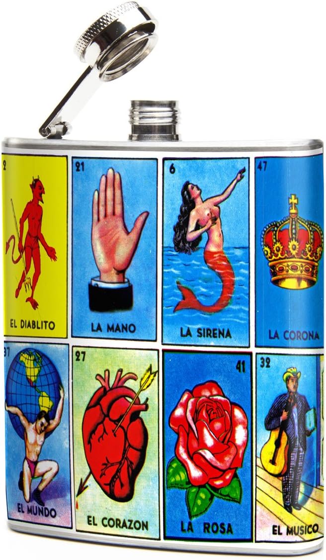 Mexican Loteria Cards Designer Hip Flask