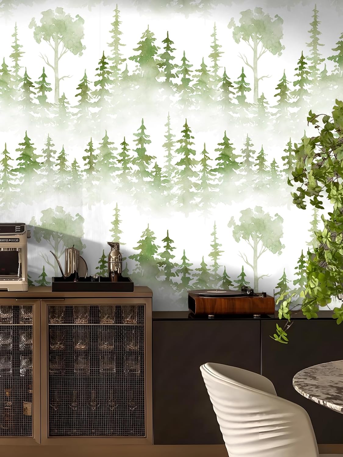 Floralplus Peel and Stick Wallpaper Boho Misty Forest Removable Wallpaper Botanical Renter Friendly Wallpapers for Home Decor Leaf Contact Paper for Cabinet 17.5 in x 118 in