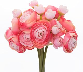Featuman Pink Flowers Artificial Ranunculus Flowers, 6 Pcs Silk Ranunculus Flowers with Stems, 11 Inch Real Touch Faux Ranunculus Artificial Flowers for Vase, Wedding Bouquet, Home and Office