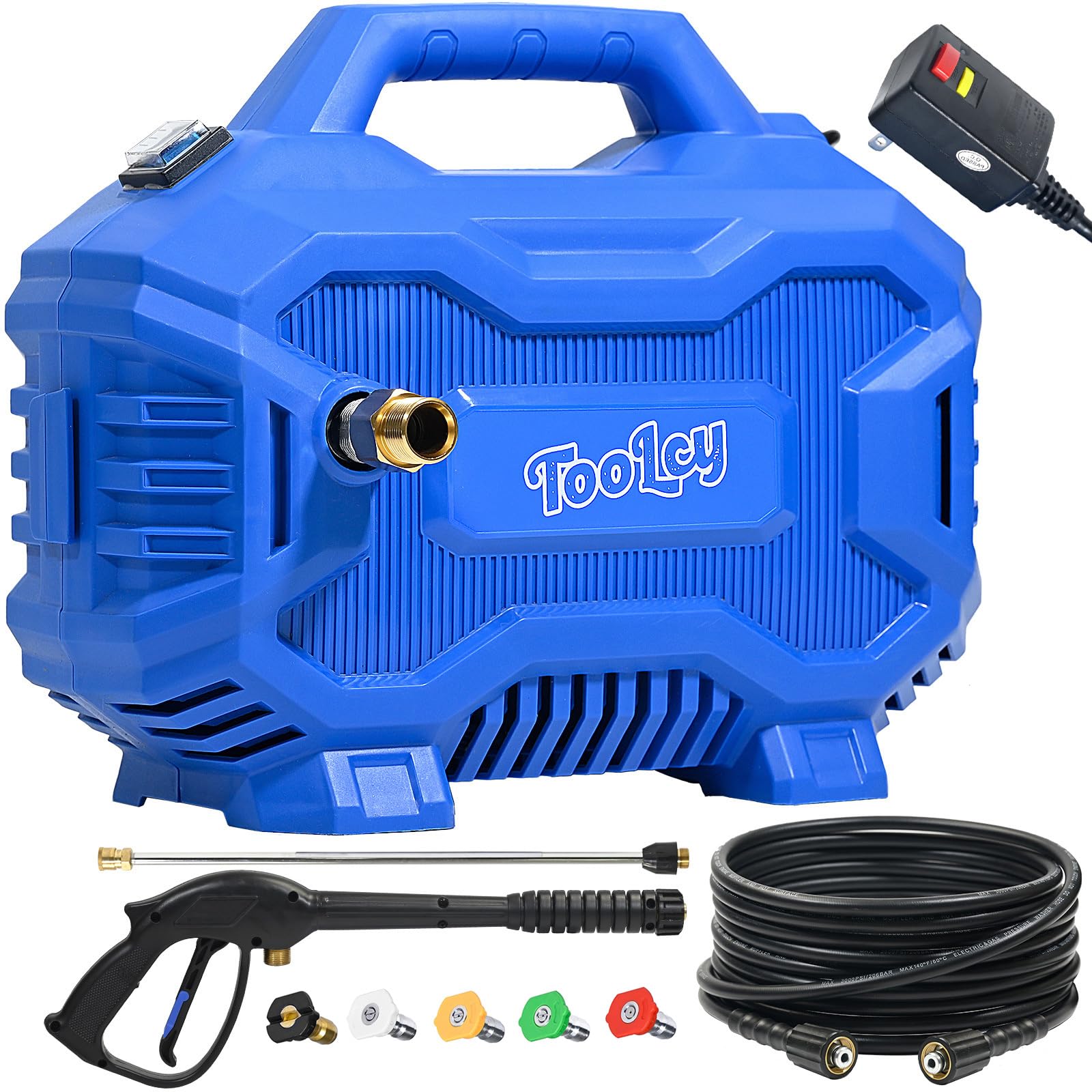 TOOLCY Electric Pressure Washer 2030 PSI MAX, Portable Electric Power Washer, Kink Resistant 50 FT Pressure Hose, 43' Gun with 5 Nozzle Tips, Friendly for Cleaning Cars, RVs, Patios, Fences, Decks
