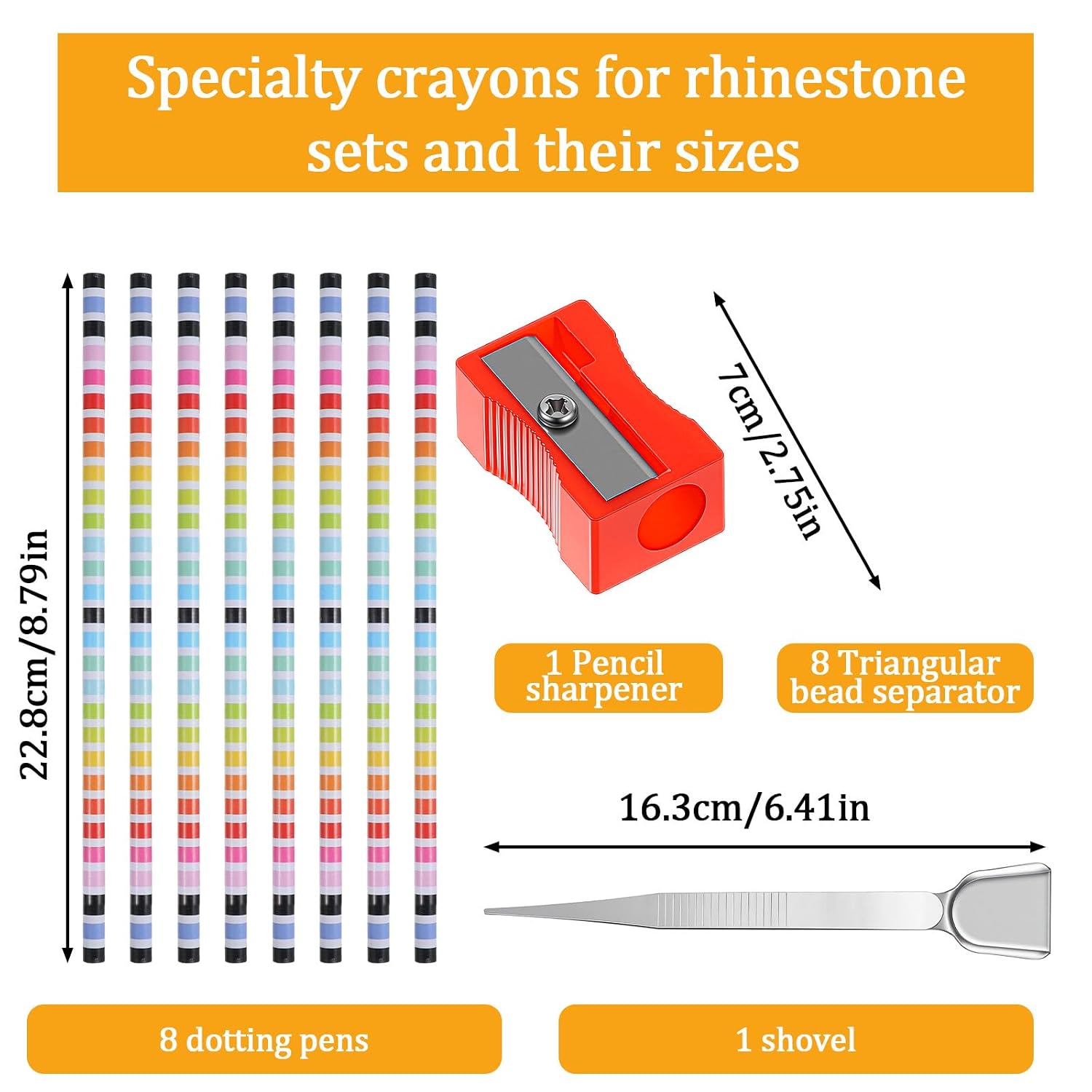 18 Pcs Rhinestone Picker Tool Self Adhesive Wax Pencil for Rhinestones 8 Nail Art Gem Jewel Picker Tool 8 Rhinestone Trays Nail Tweezers and Pencil Sharpener for Nails Art