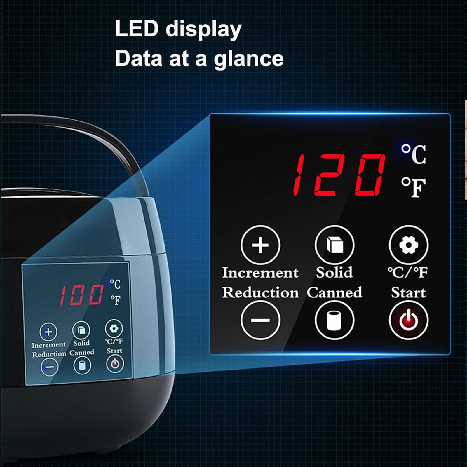 Elektryczny garnek do topienia wosku, nieprzywierający topiący wosk 100 W, z wyświetlaczem LED, regulacja temperatury do 120°, idealny do pielęgnacji skóry i usuwania włosów