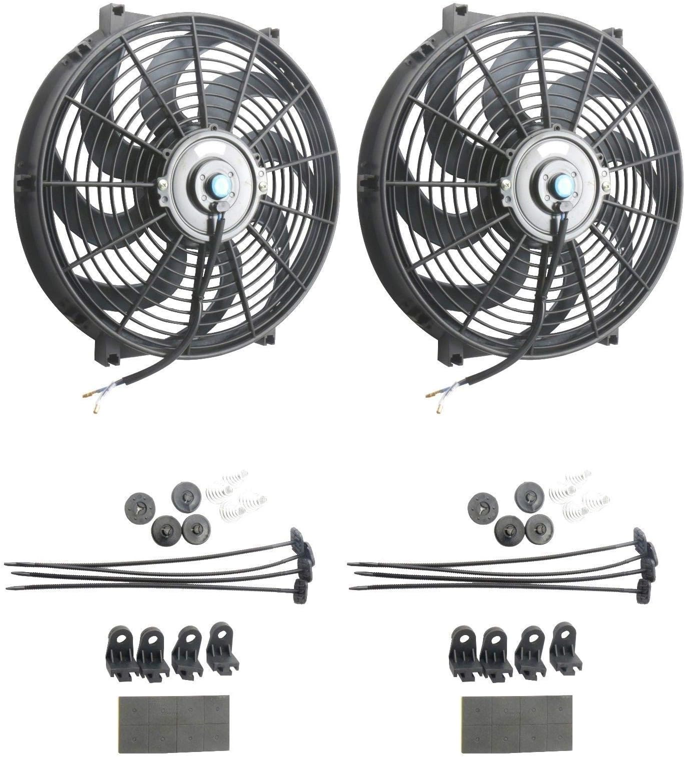 UPGR8Universal High Performance 12V Slim Electric Cooling Radiator Fan with Fan Mounting Kit (14 Inch Black, 2 Pack)