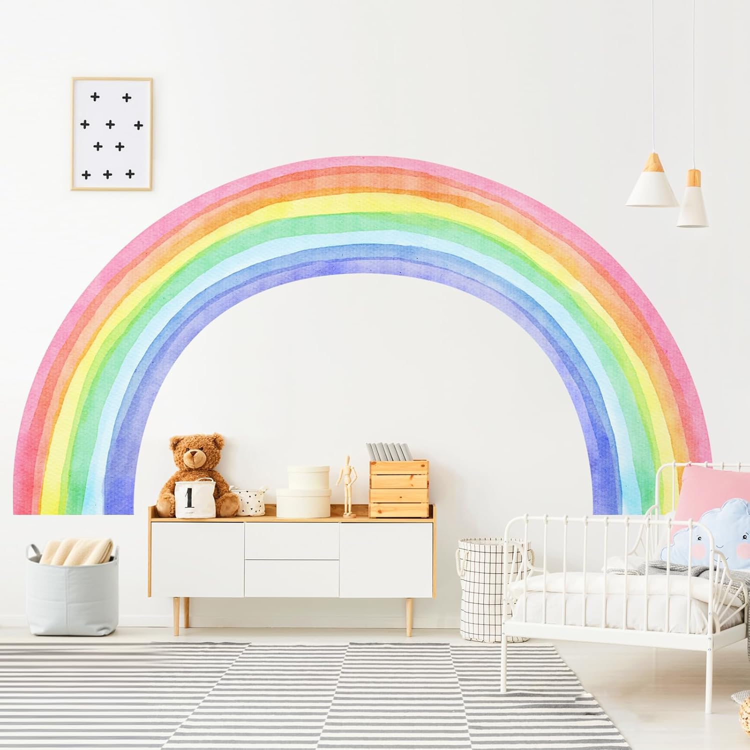83"x43" Large Rainbow Wall Stickers, Mural Watercolor Half Rainbow Wall Decals Peel and Stick Vinyl Wall Art Decor for Girls Bedroom Kids Nursery Living Room Playroom Toddler