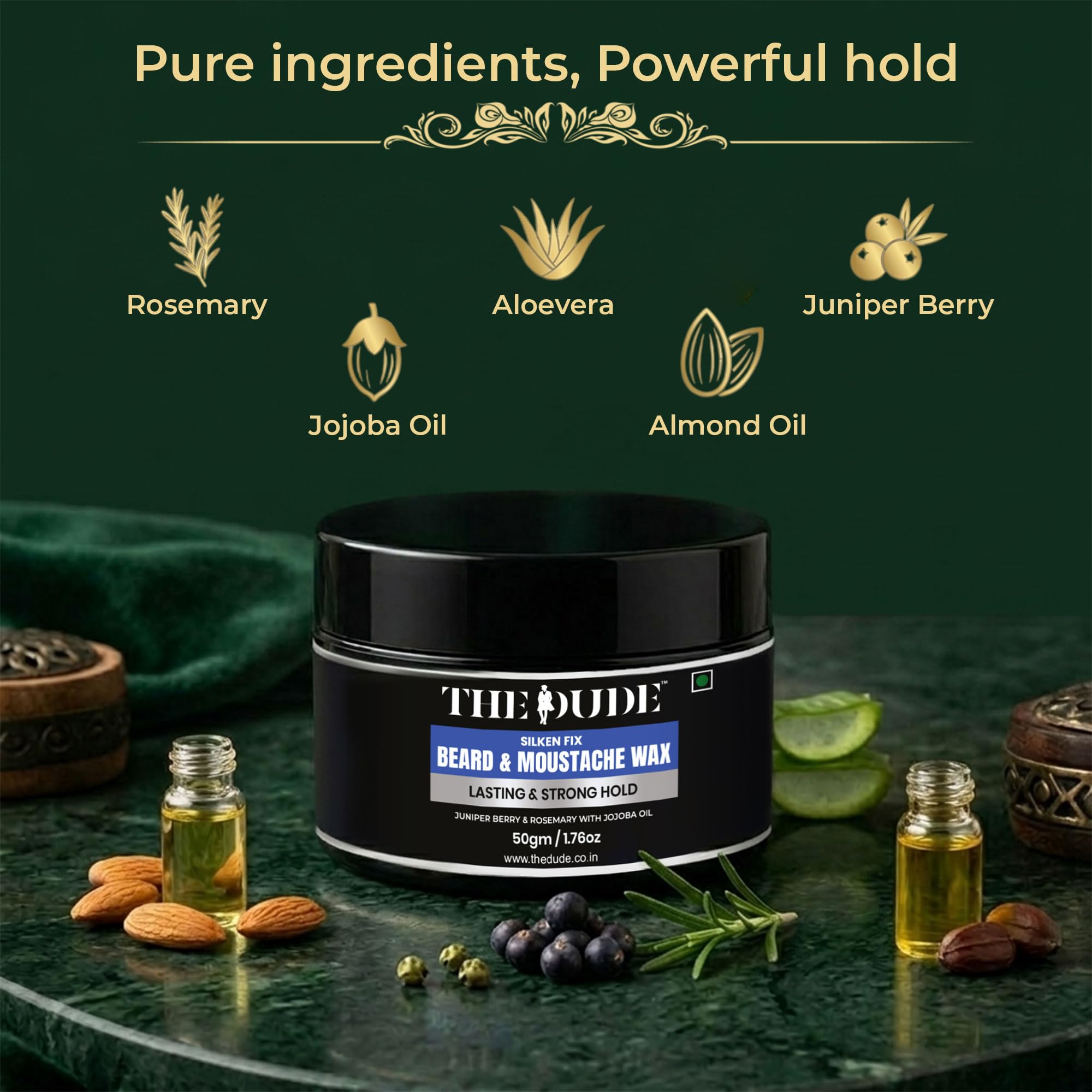 THE DUDE Silken Fix Beard & Moustache Wax for Men - 50 gm | Strong Natural Hold | Styles Beard Without Stiffness | Tames Unruly & Flyaway Beard Hair 1