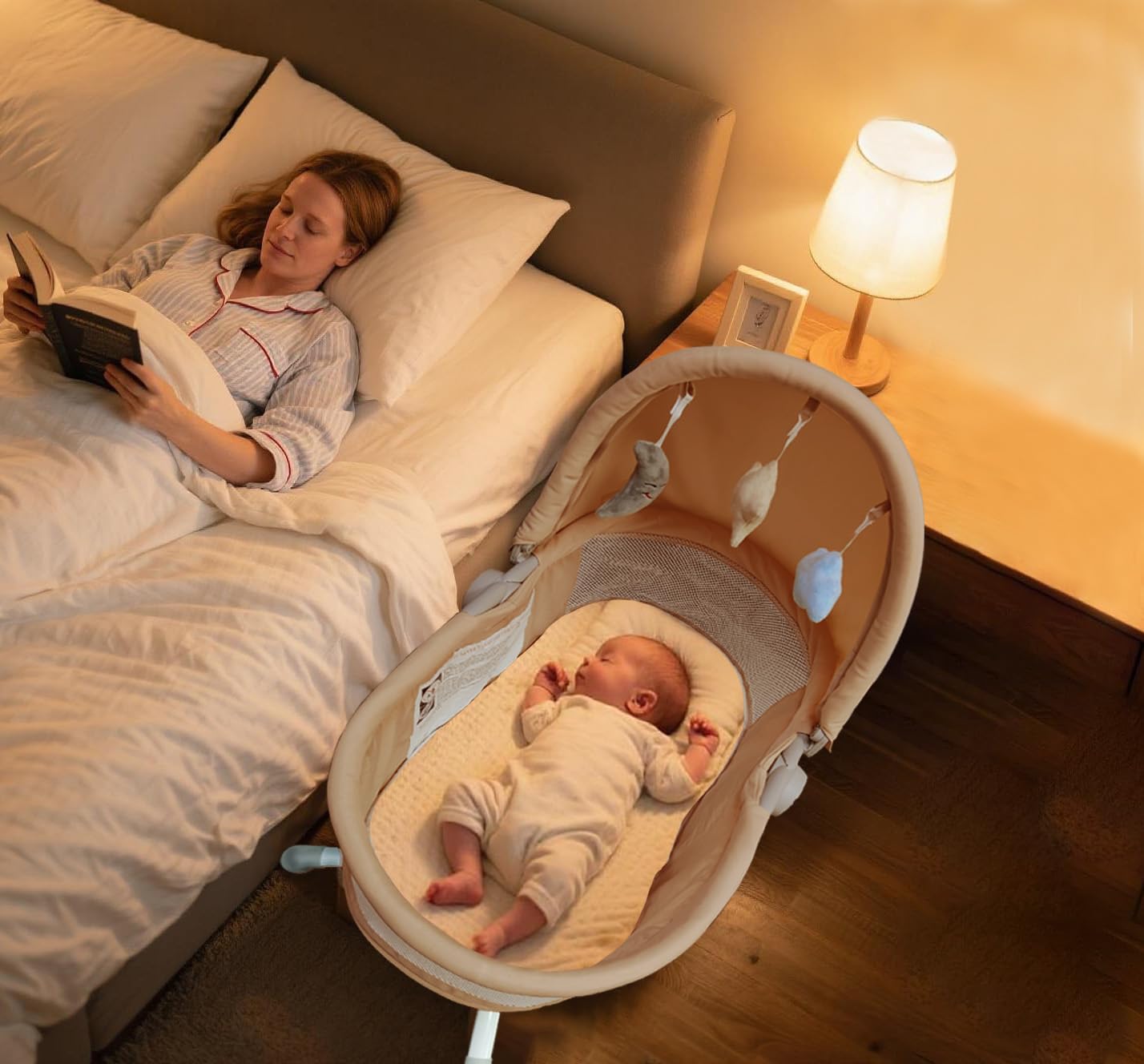 Eléctrico Bluetooth Inteligente Cuna 3 en 1, Multifuncional Cuna Colecho Bebe, Altura Regulable Minicuna Colecho (Grey)