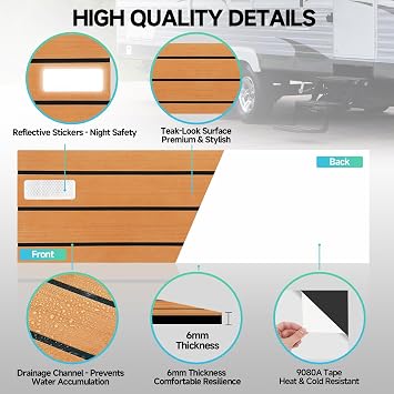 ESUDNT RV Step Covers 4 Pack Slip Resistant EVA Foam Camper Step Covers, Customizable RV Stair Rug Deck for Trailer, Easy Installation, Anti-Slip& Durable RV Step Carpet Teak-Rffect, 24 x 7.5 inch