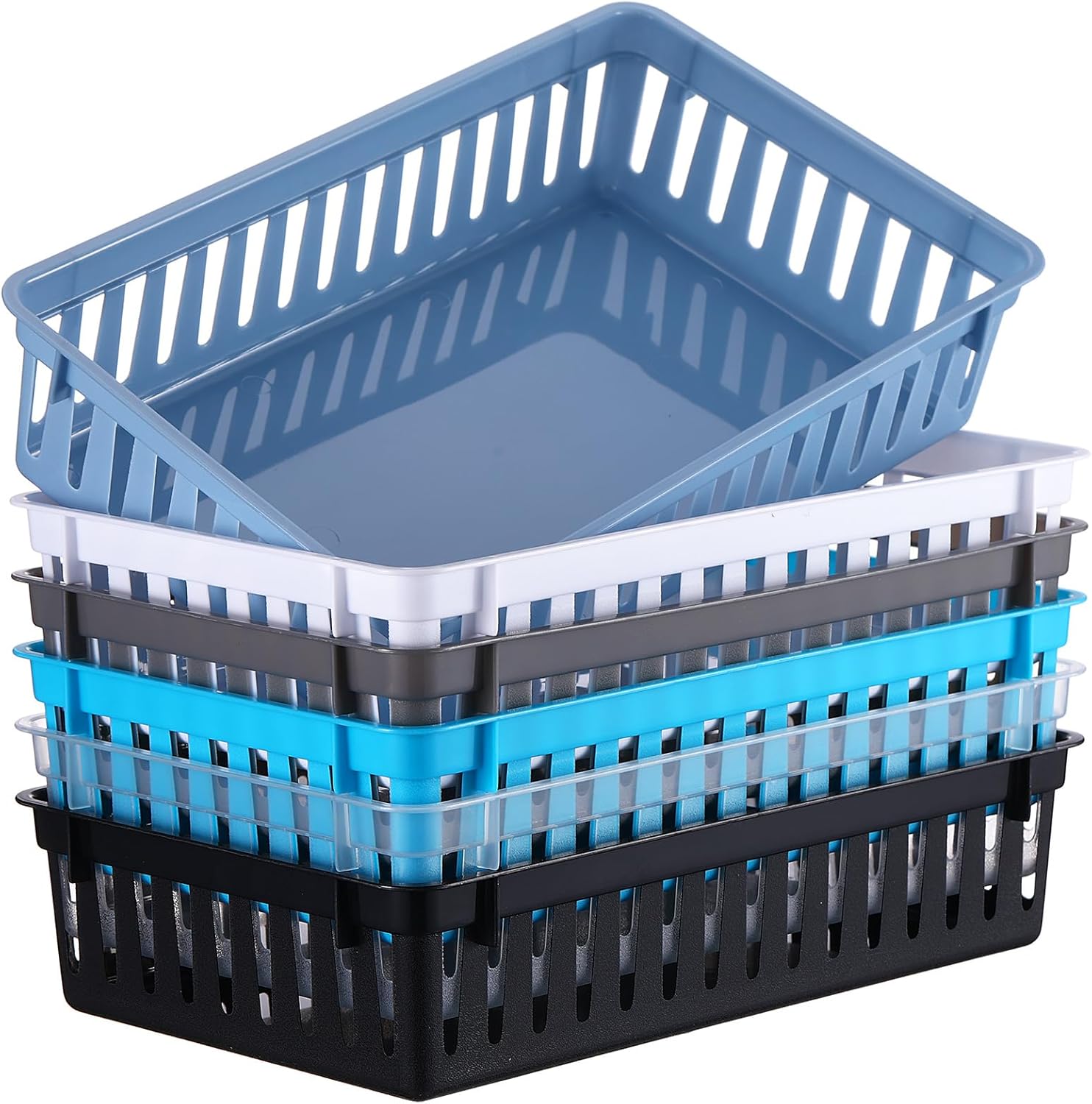 Wenqik 6 Pack Plastic Basket 10.24 x 6.5 x 2.36 Inch Small Storage Bins Rectangle Plastic Organizer Tray Classroom Containers for Organizing Shelves Desks Snack Cosmetics Crafts(Mixed Colors)