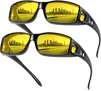 FEISEDY Night Driving Fit Over Glasses Sunglasses for Men Women,Polarized Wrap Around Yellow Sunglasses UV400 B2593