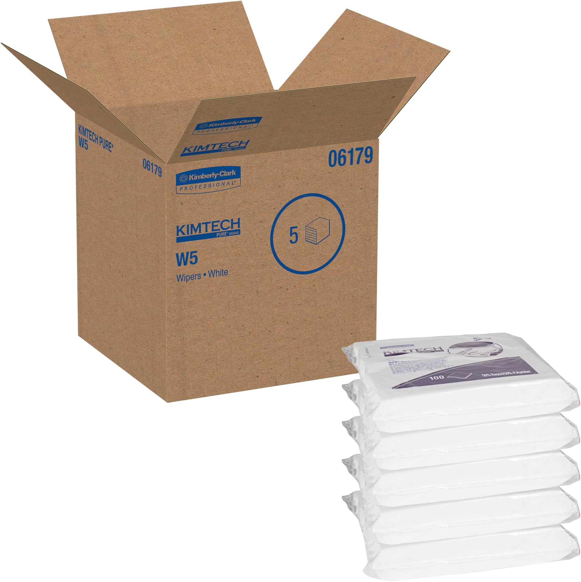 06179 W5 Critical Task Wipers, Flat Double Bag, Spunlace, 9x9, White, 100 per Pack (Case of 5 Packs)