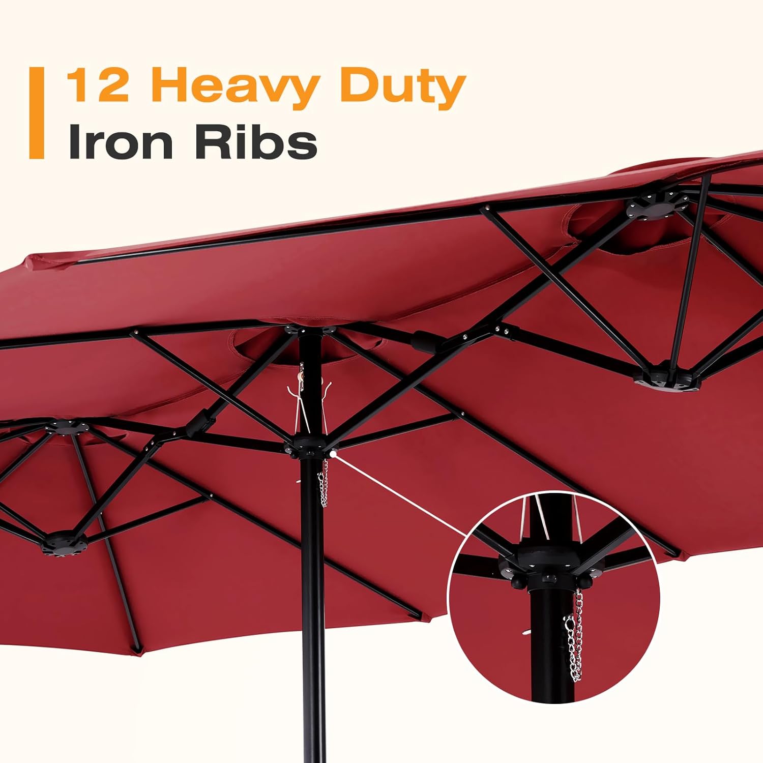 NEWBULIG 15ft Double-Sided Patio Umbrella, Extra Large Outdoor Market Umbrella with Cross Base, 12 Sturdy Ribs Triple Head Twin Canopy Umbrella with Crank for Garden, Backyard, Poolside
