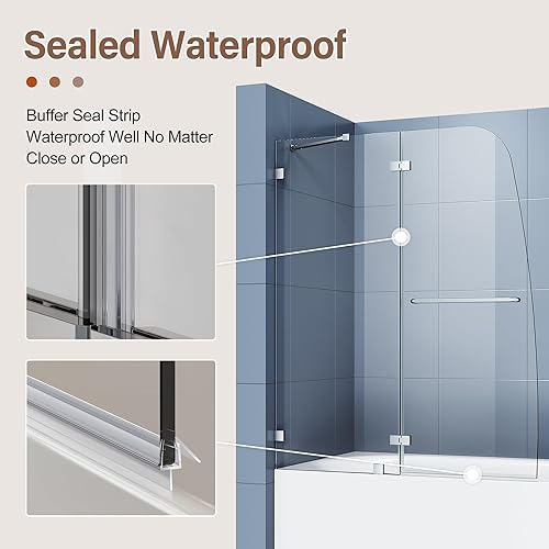Miniatura 6 de SUNNY Puertas de ducha para bañera de 48 pulgadas de ancho x 58 pulgadas de alto, puerta pivotante con bisagras, puerta de ducha de vidrio de 516