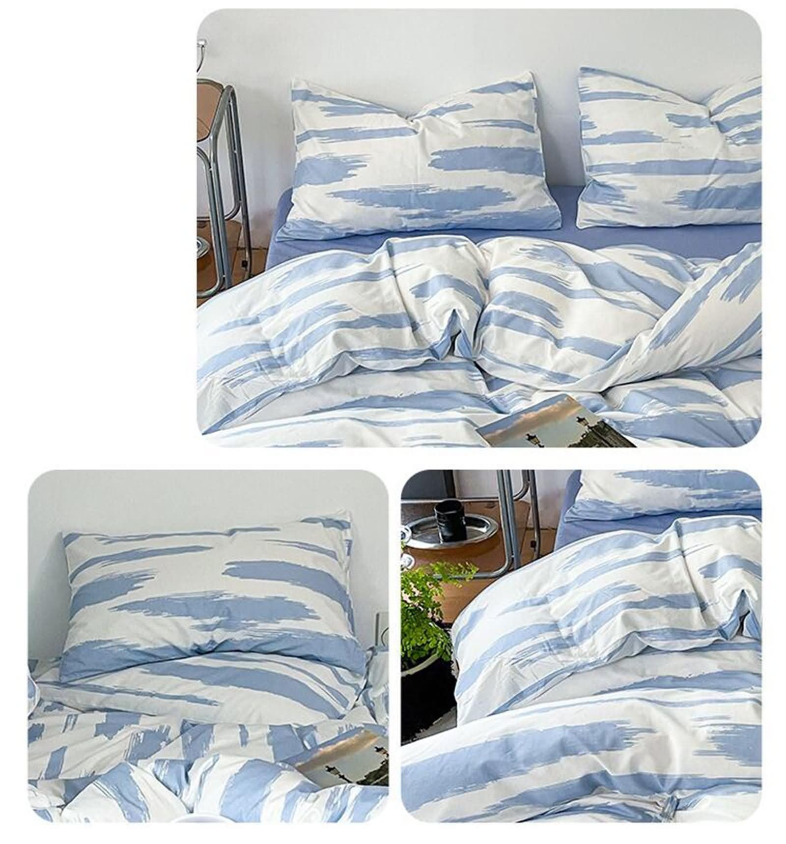 Gualiy 3-częściowy zestaw poszewek na kołdrę, zestaw pościeli w paski bawełniane, zawiera 1 poszewkę na kołdrę 220 x 240 cm z zamkiem błyskawicznym, 2 poszewki na poduszki, 1 prześcieradło płaskie