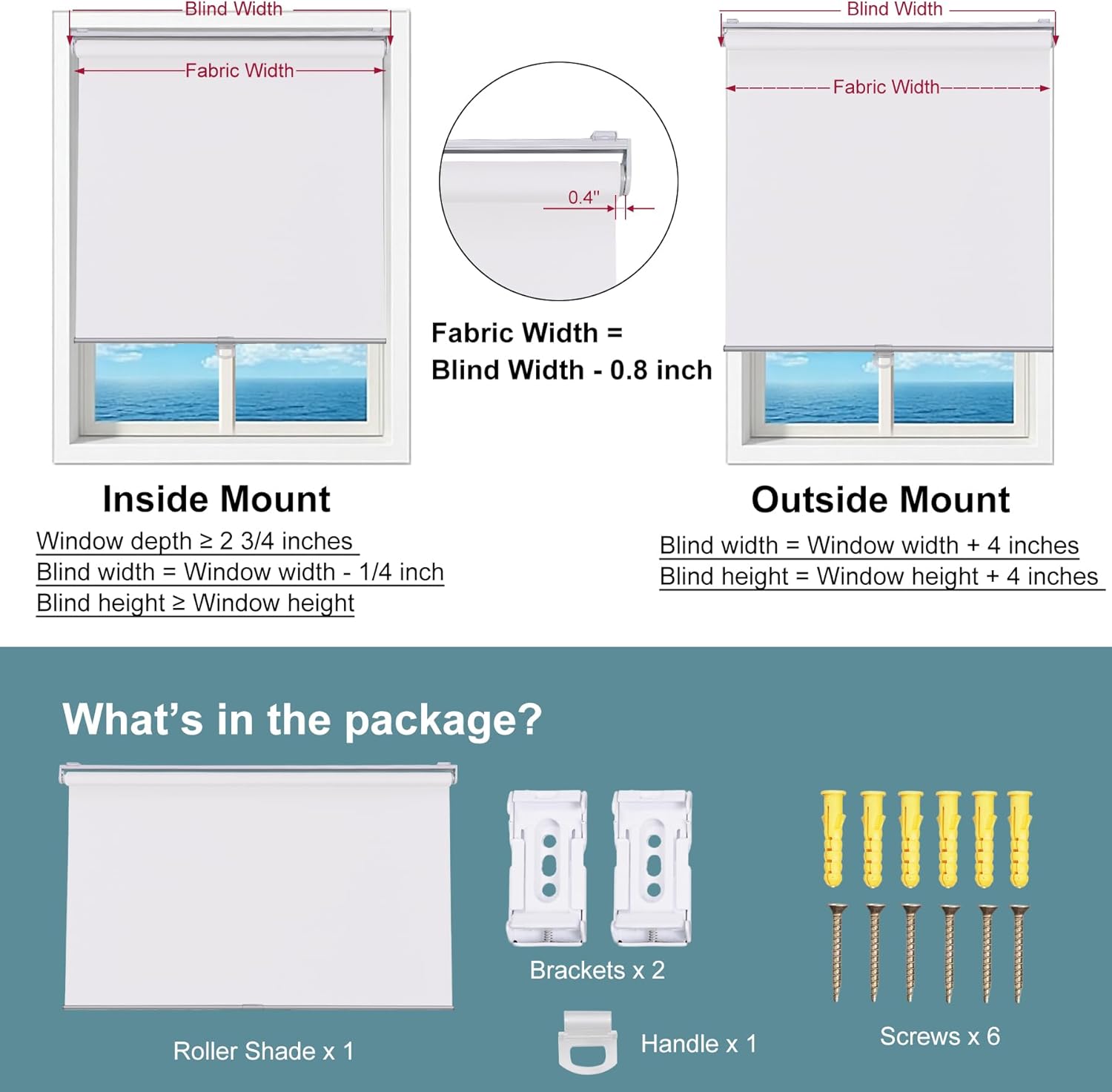LUSTROWIN Cordless Roller Shades - Blackout Blinds for Windows, Privacy & UV Protection Energy Saving Shades for Home & Office (Custom Size, Teal)