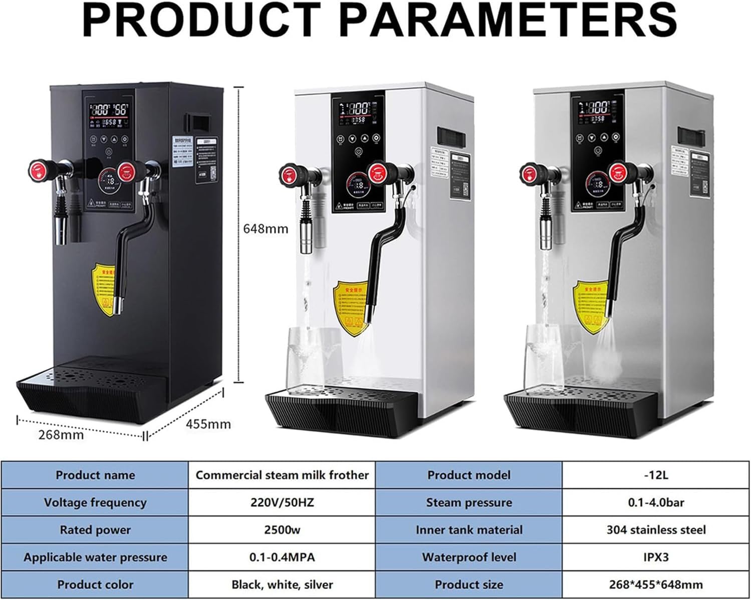 12L Commercial Milk Frother Steamer Automatic Boiling Water Machine Electric Coffee Foam Making Machine for Coffee(Black,220V)