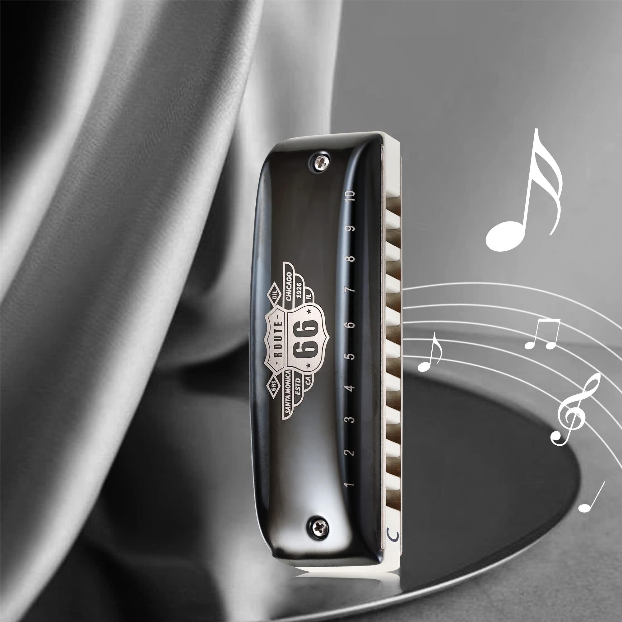 KONGSHENG Armónica de jazz, armónica diatónica de arpa azul de 10 agujeros con funda amarilla para principiantes, aficionados y profesionales como regalo