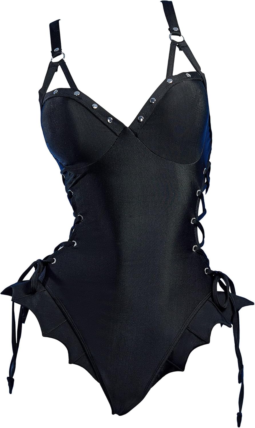 haikyuu Women MisaMisa Goth One Piece Swimsuit Wtih Necklace Bat Ruffle Bathing Suit Gothic Swimwear