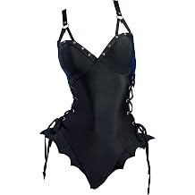 haikyuu Women MisaMisa Goth One Piece Swimsuit Wtih Necklace Bat Ruffle Bathing Suit Gothic Swimwear