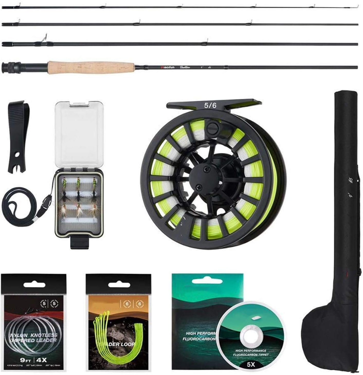Fishing Reels Aluminum 5/6 Fly Reel 2.7m Carbon Rod Fly Line/Backing Line/9 PCS Flies/Tackle Box with 77cm Rod Bag Fly Rod Combo for Inshore Boat Rock Freshwater Saltwater