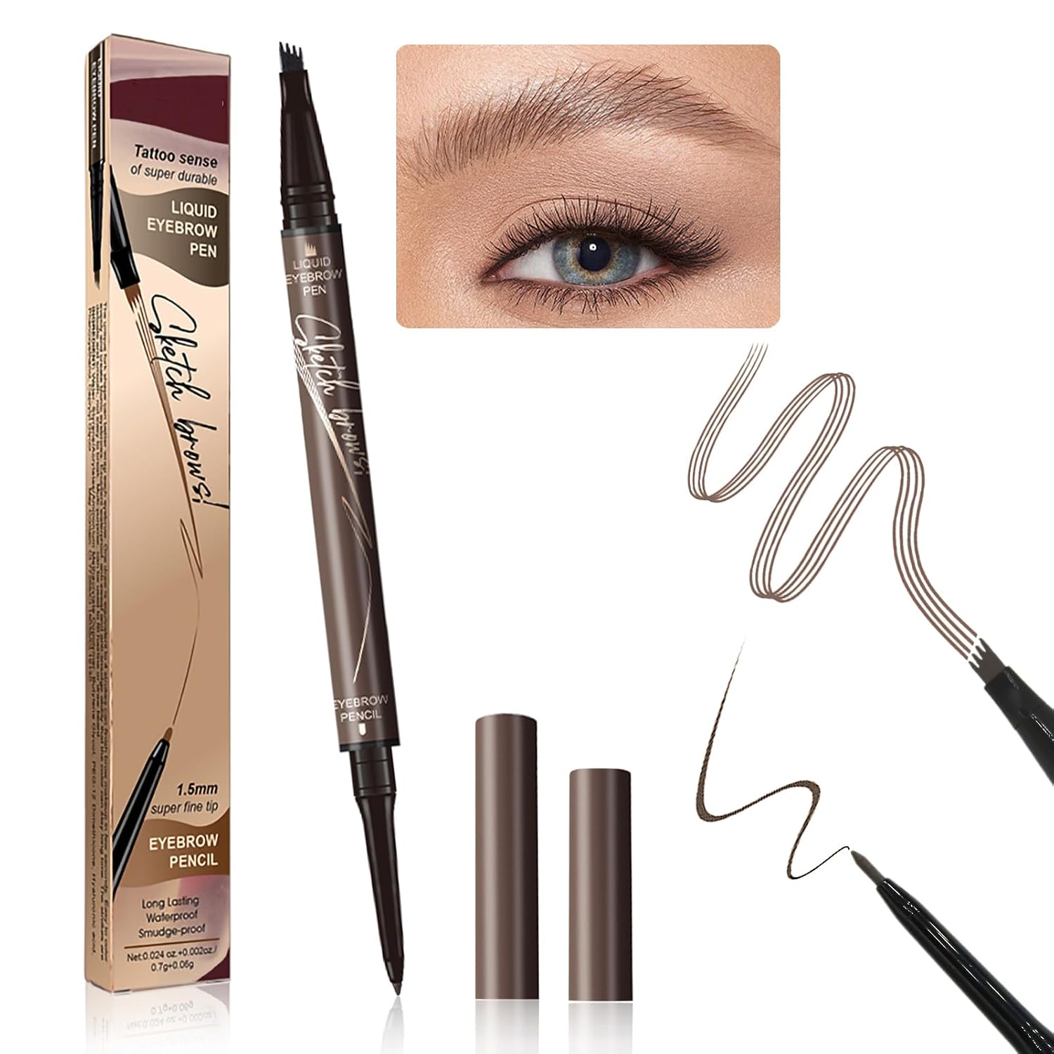 New Microblading Eyebrow Pen (Brown), 3D Waterproof Microblading Eyebrow Color with 4 Fork Tip Tattoo, Long-Lasting Natural Eyebrow Pencil, Advanced Professional Hair-Like Brow Pen for Women image 2