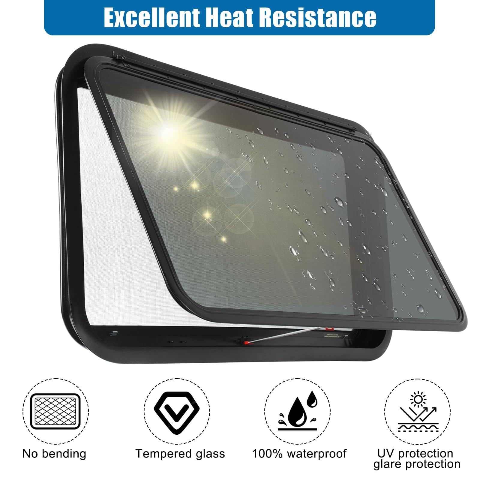 Ventana Empuje para RV, Vidrio Acrílico Redondeado de Doble Capa a Prueba de UV con Cortina de Privacidad para Caravana Camper, Apta para Puerta de Pared de Camper de 1.18-3.15 '',1300x550mm