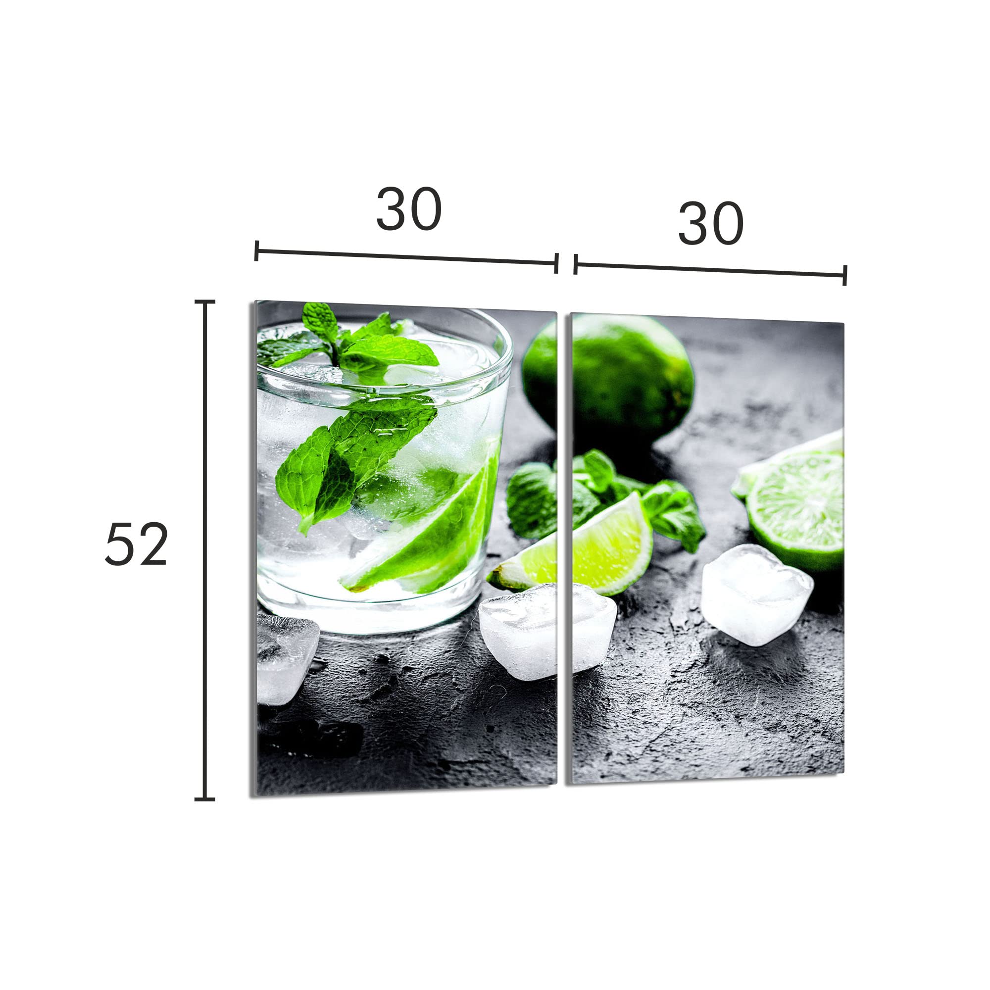 Tabla de cortar decorativa de cristal templado y cubre vitro, Placa protectora de vitrocerámica 30 x 52 cm 2 piezas, para inducción, protección contra salpicaduras, decoración, CAL
