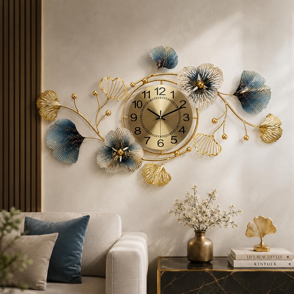 FUNTEREST Stylish Luxury Designer Antique Analog Silent Clock for Noise-Free Timepiece for Home, Office, Living Room Bedroom Decoration Wall Clock for Living Room Home Cafe Floral Item (Clock Mo - 2)-image-6