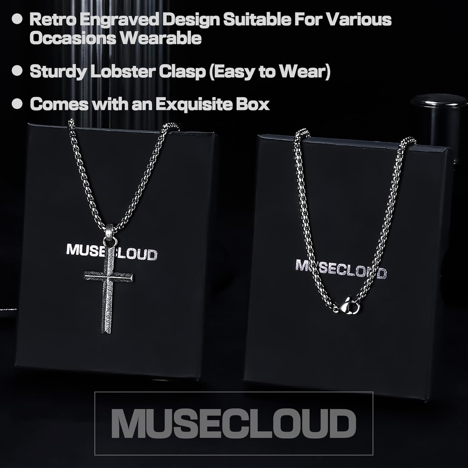 925 Sterling Silver Cross Crucifix Necklace Men - Sterling Silver Carved Jesus Cross Pendant with Stainless Steel Box Chain Catholic Necklaces Christian Jewelry for Mens Women 18-26 Inch - Image 7
