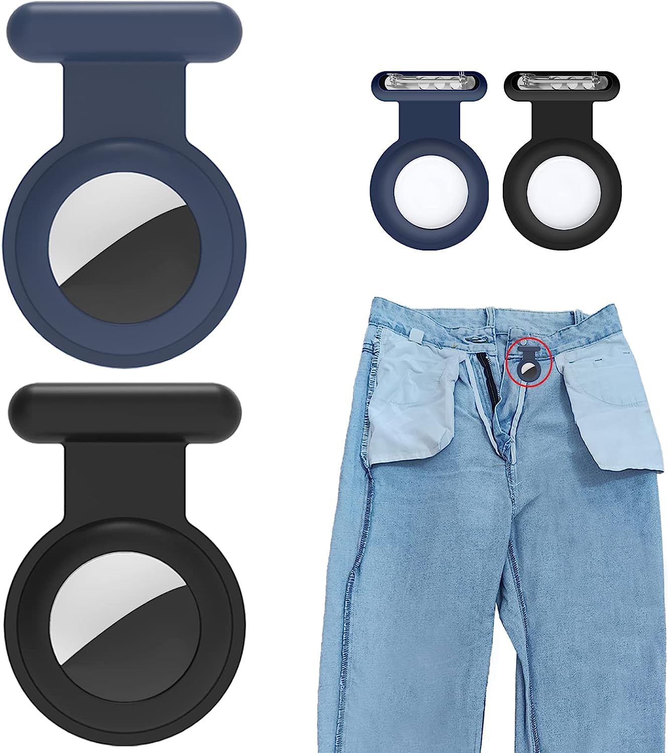 ViiTang 2 Pack Holder Case Compatible for Airtag Tracker, Silicone Hidden GPS Kid Airtag Holder with Invisible Pin, Anti Lost Apple Air Tag Cover for Toddlers, Elderly, Pet, Clothing (Blue+Black)