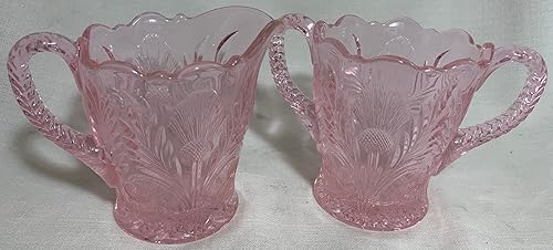 Juego de crema y azucarero - Cardo invertido - Mosser Glass - Estados Unidos (rosa pasión)