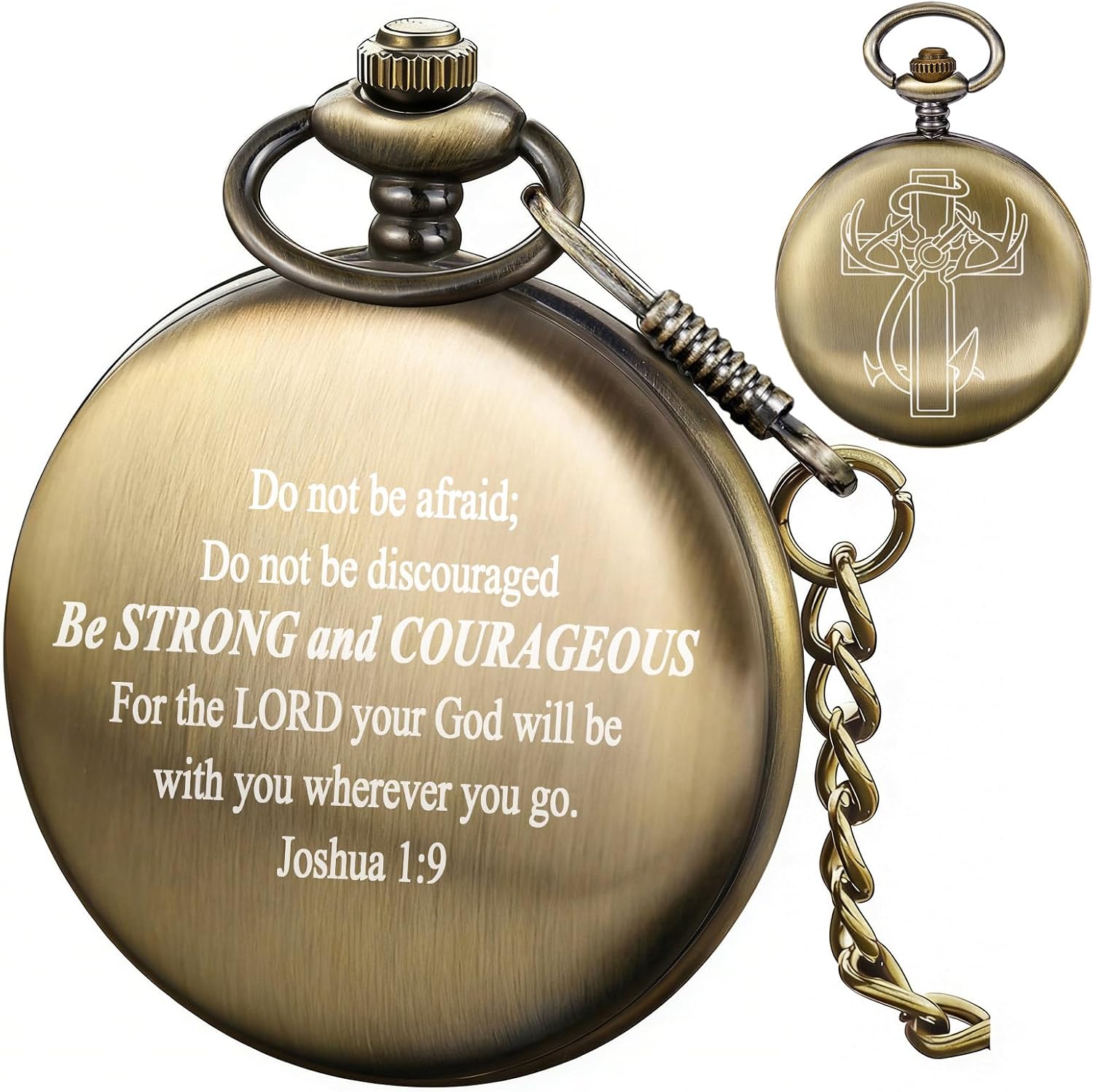 Cross Bible Verse Pocket Watch Vintage Bible Verse Quartz Pocket Watches with Chain Christmas Graduation Birthday Gifts Father's Day Mother's Day