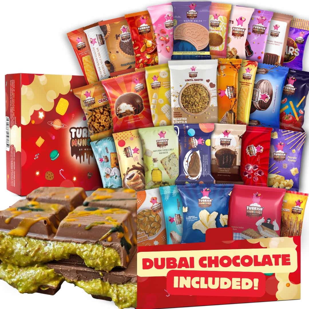 Dubai chocolate bar & mega international snack box