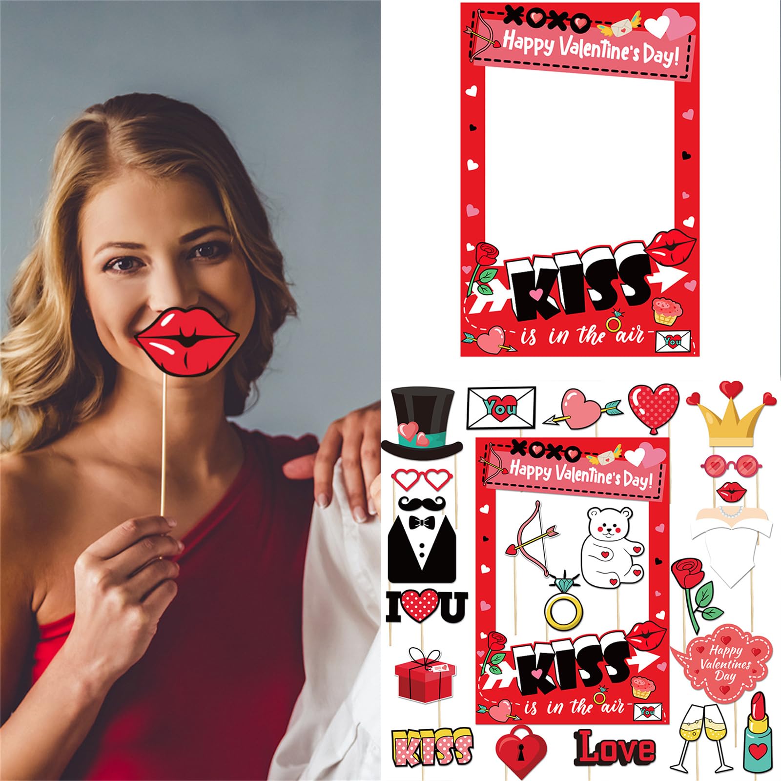 San Valentino Photo Booth Puntelli Kit Fotografia Puntelli Divertente Fai da te Foto Selfie Accessori Per La Festa di Nozze Forniture