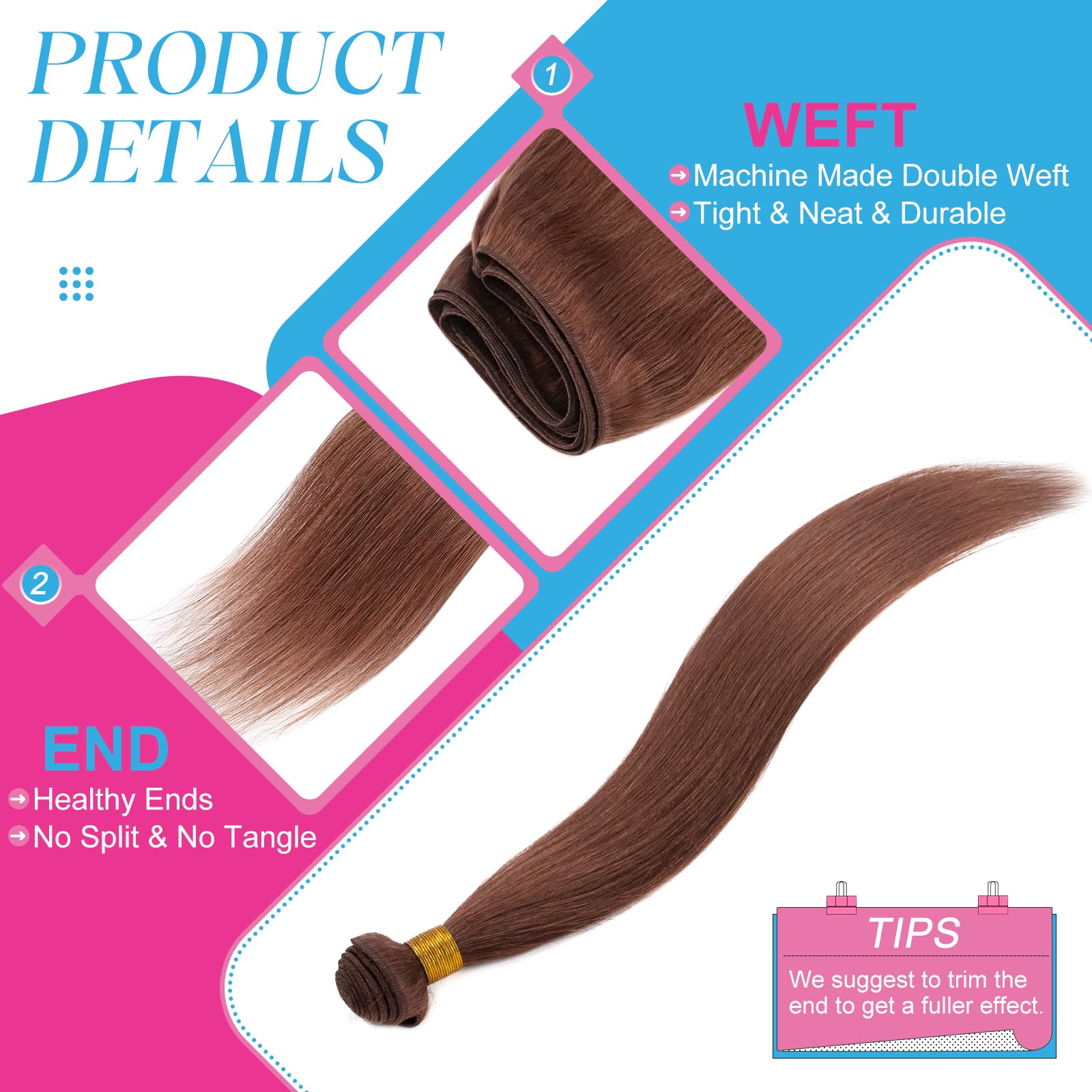 Elailite Bundles Human Hair Weave Straight - Hair Extensions Real Human Hair Weft 1 Bundle 100g - #33 Dark Auburn - 16 Inch - Image 3