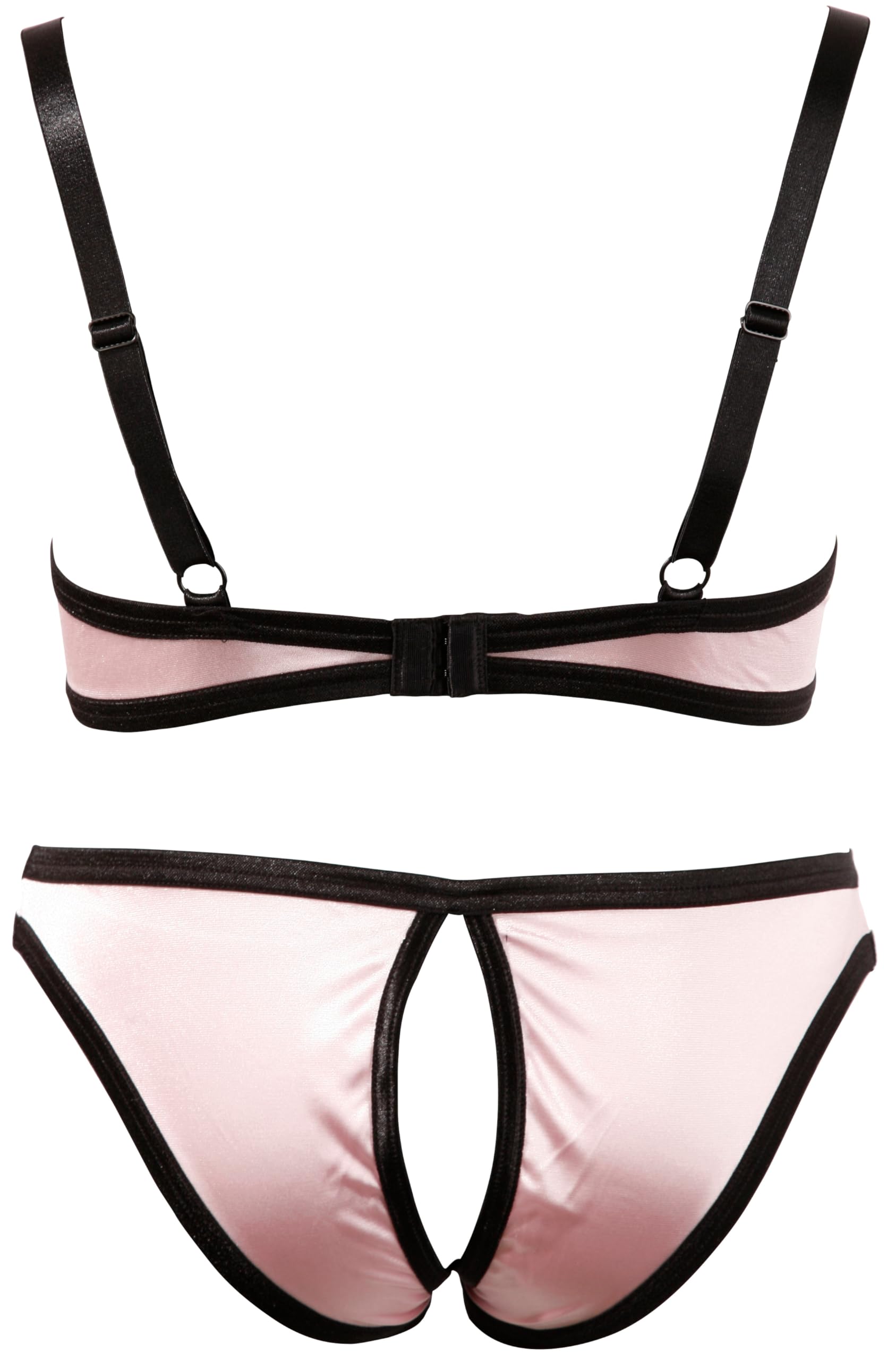 Cottelli Collection Rose Ensemble Lingerie Soutien-Gorge 3/4 Ouvert et Slip Ouvert Rose Satin Taille 80B/M