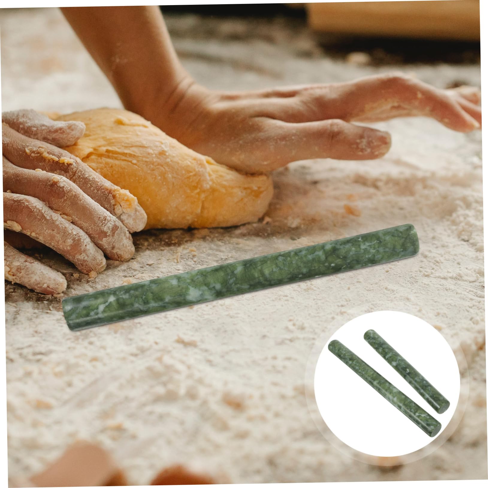 Rouleau à Pâtisserie en Jade Vert, Lot de 2, Antiadhésif et Facile à Utiliser, pour Pâte à Raviolis et Pâtes Fraîches, Résistant et Solide