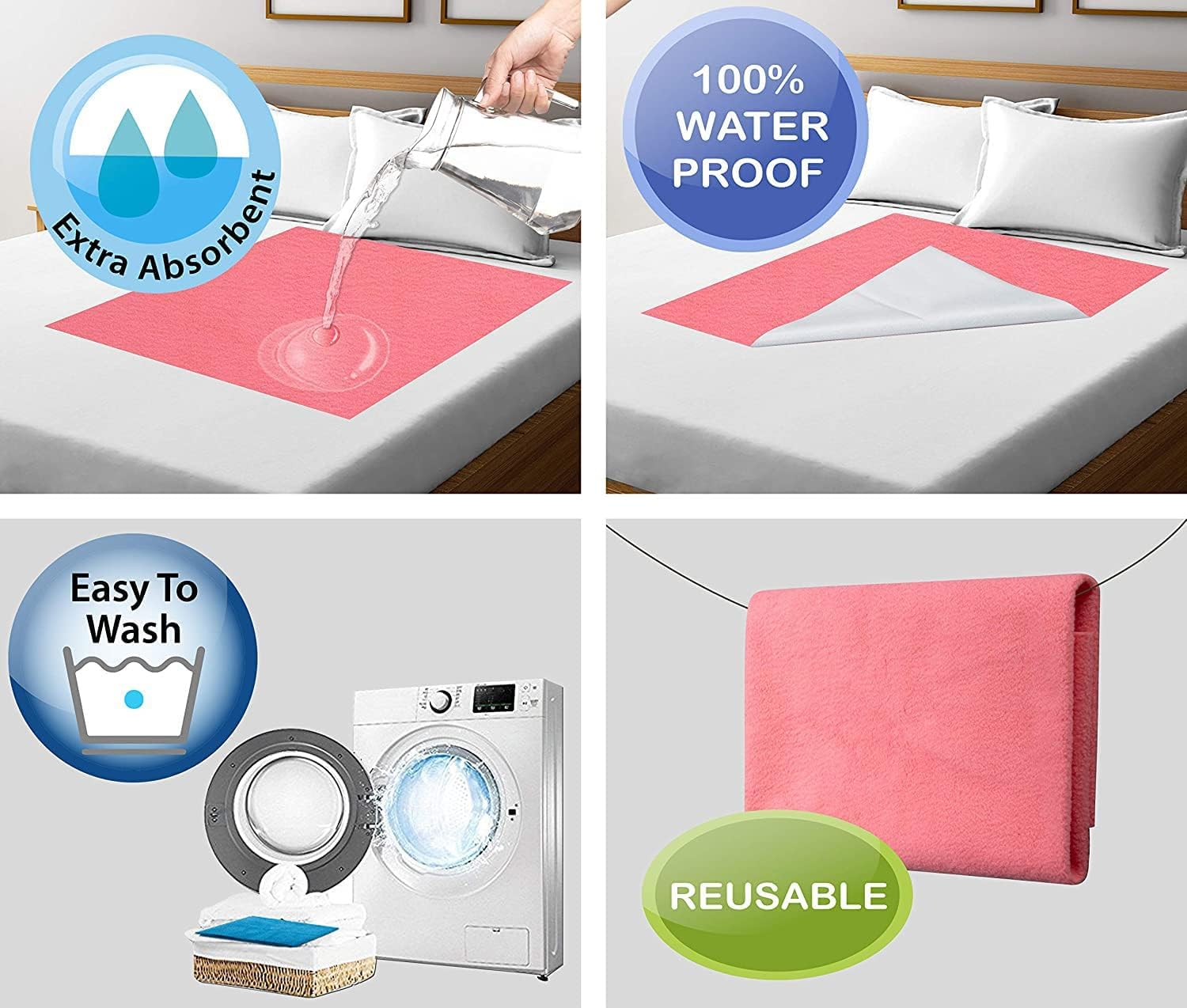 MiniWonders Mini Wonders Dry Sheet Set of 2 - Pink & Blue | Waterproof Baby Bed Protector | Quick Dry Reusable Mat for Newborns | Soft & Absorbent 1