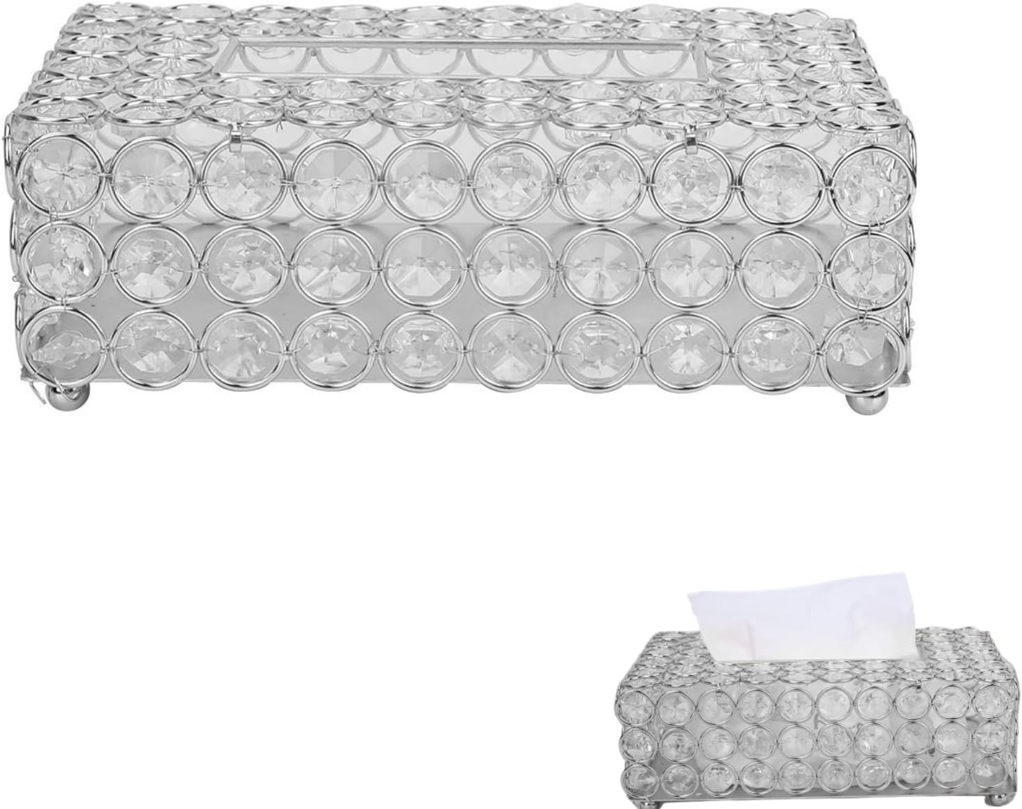 Rectangular Crystal Tissue Box Cover, Decorative Facial Tissue Holder Napkin Holder for Bathroom Bedroom Table Office Home Decor (Silver)
