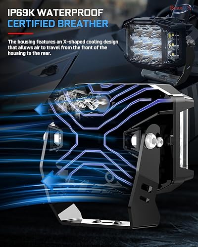 Miniatura 4 de BraveWAY Luces LED todoterreno de 5 pulgadas, 172 W, 17540 lm, súper brillante, de doble cara, con DRL de 270 , luz de conducción auxiliar y arnés