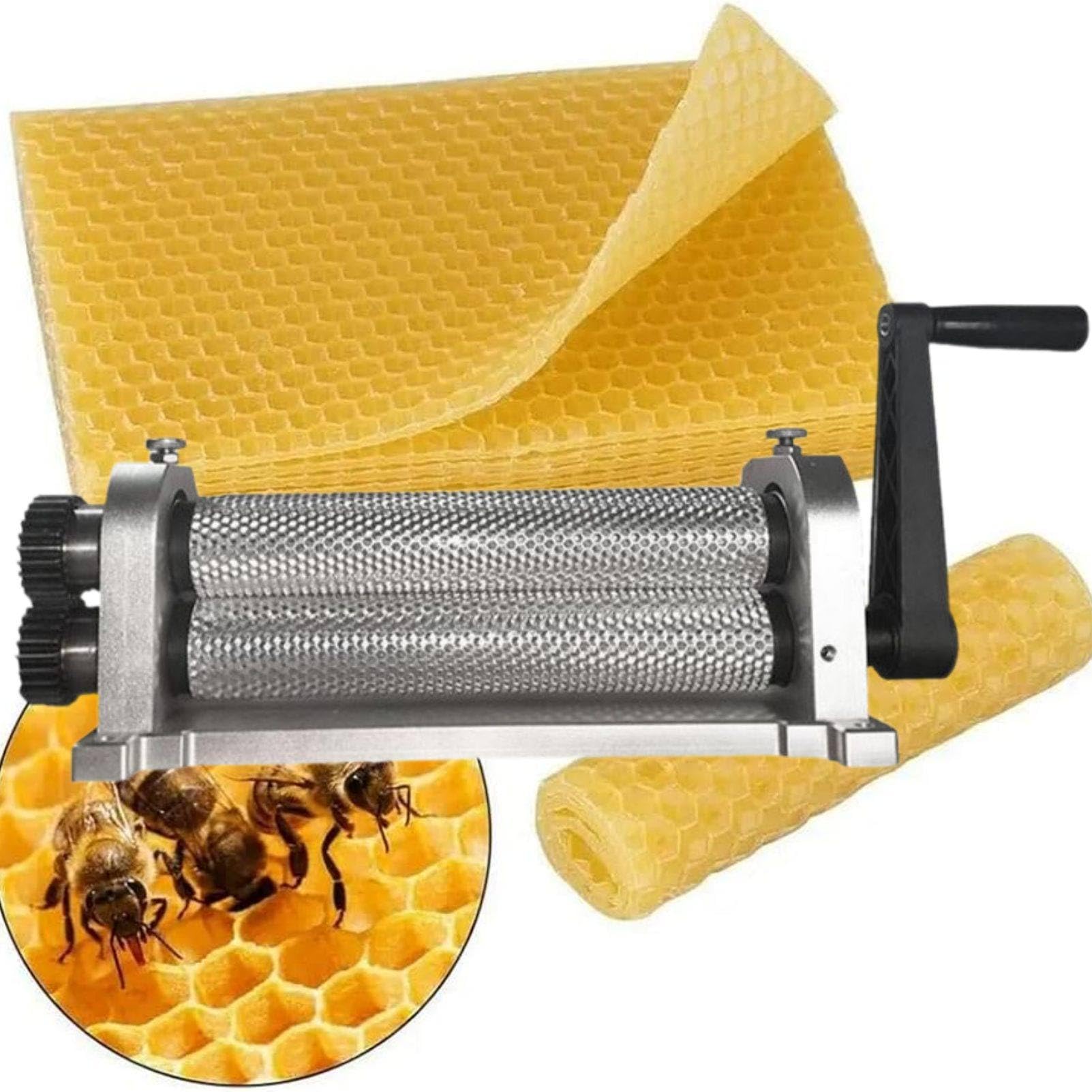 MhWrughts Manual Honeycomb Embossing Machine Beeswax Foundation Sheet Roller Mill 50 x 280mm Bee Wax Stamper Printing Machine for Beekeepers and Apiaries 5.1㎜