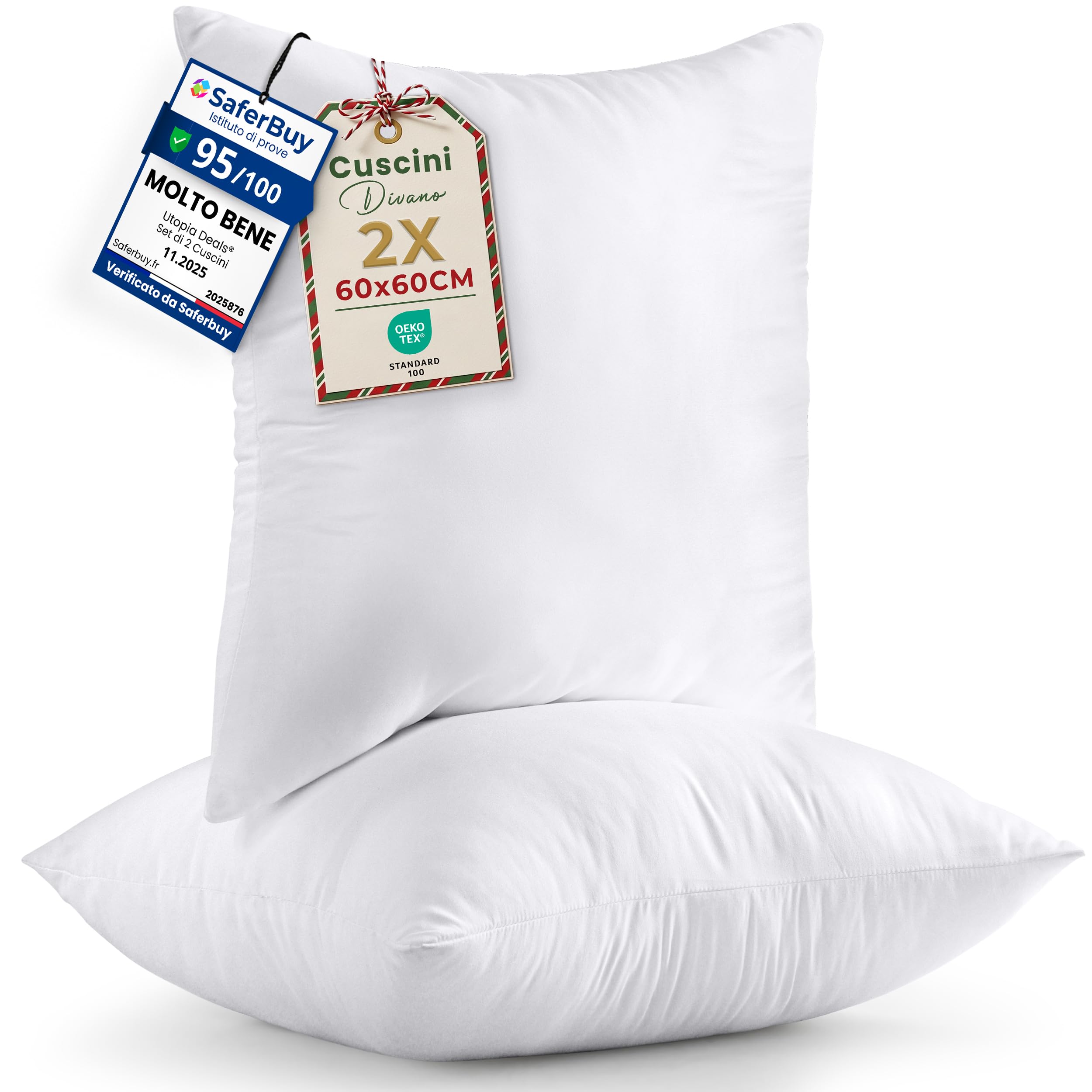 Utopia Bedding Cuscini, Imbottitura per Cuscini, Tessuto Misto Cotone Cuscini Divano, Cuscino Interno (2, Bianco, 60x60 cm)